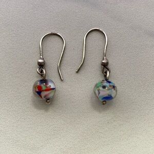 Confetti glass lamp work bead sterling silver‎ hook drop earrings 925